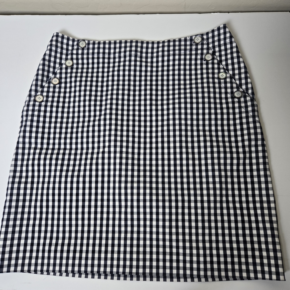 J McLaughlin Navy White Gingham Mini Pencil Skirt Pockets Preppy Coastal 10